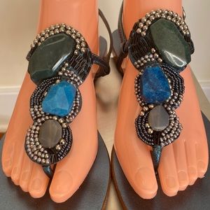 Bo’em Plage Jazelle Sandal w/ Rock Candy Blue Thong Size 10 Boho Beachy Festival